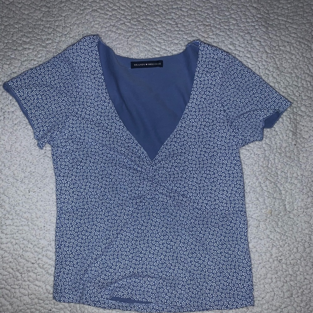 Brandy Melville Blue with White Flowers Top